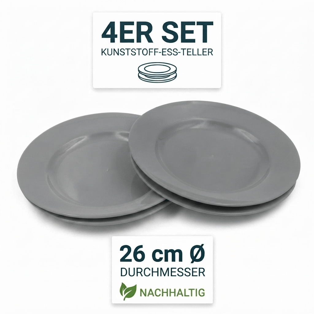 4er Set bunte Plastikteller – Ø 26cm – Ideal für Picknick & Grillpartys