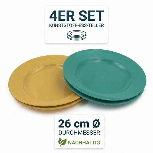 4er Set bunte Plastikteller – Ø 26cm – Ideal für Picknick & Grillpartys