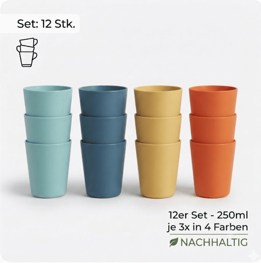 12x Camping Becher Set Kunststoff – Bruchsicher, BPA-frei – Picknick Trinkbecher Mehrweg