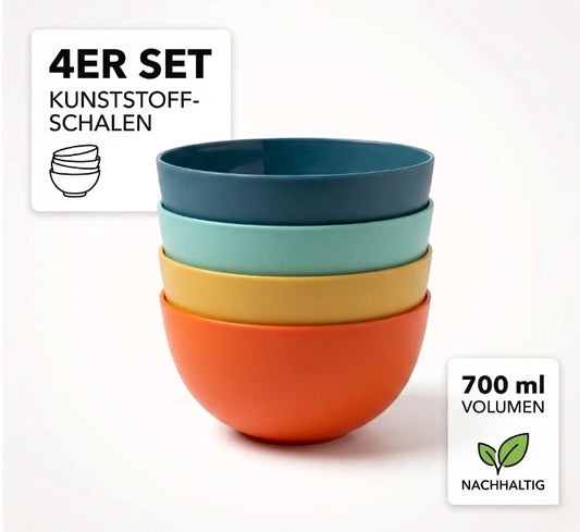 4x Plastikschüsseln Set 700ml Müslischale Große Salat Schüssel Kunststoff bunt