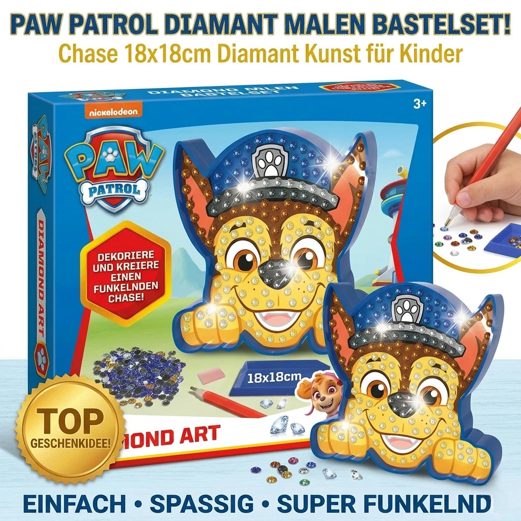Paw Patrol Diamond Painting Chase 18x18cm Diamant Kunst Malen Bastelset Kinder