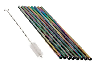 8x Metall Strohhalme Regenbogen Wiederverwendb<wbr/>ar Edelstahl Trinkhalme Bürste